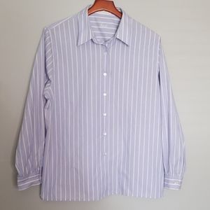 {Foxcroft} Blue & White Striped Button Down Top